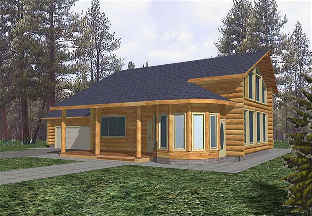 Front Elevation of this Log Cabin House (#132-1305) at The Plan Collection.