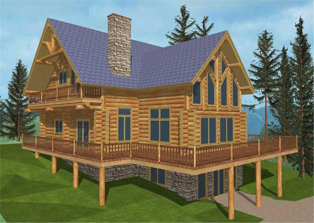 Front Elevation of this Log Cabin House (#132-1342) at The Plan Collection.