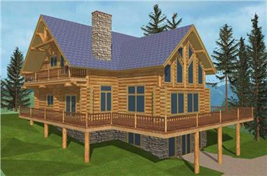 2-Bedroom, 2577 Sq Ft Log Cabin Home Plan - 132-1342 - Main Exterior