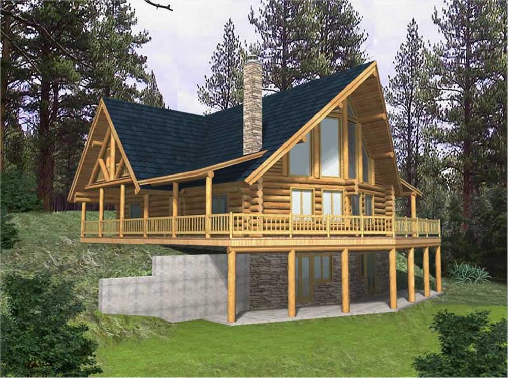Front Elevation of this Log Cabin House (#132-1357) at The Plan Collection.