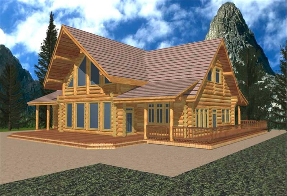 Front Elevation of this Log Cabin House (#132-1358) at The Plan Collection.