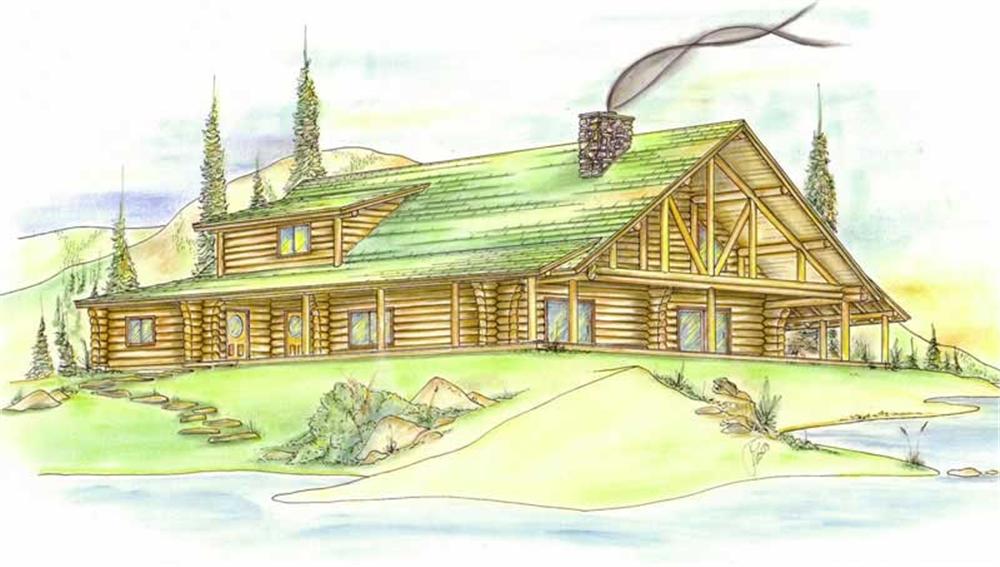 Front Elevation of this Log Cabin House (#132-1359) at The Plan Collection.