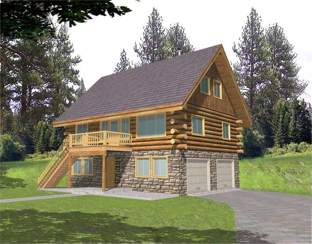 Front Elevation of this Log Cabin House (#132-1398) at The Plan Collection.