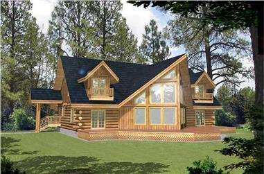 3-Bedroom, 3219 Sq Ft Log Cabin House Plan - 132-1400 - Front Exterior