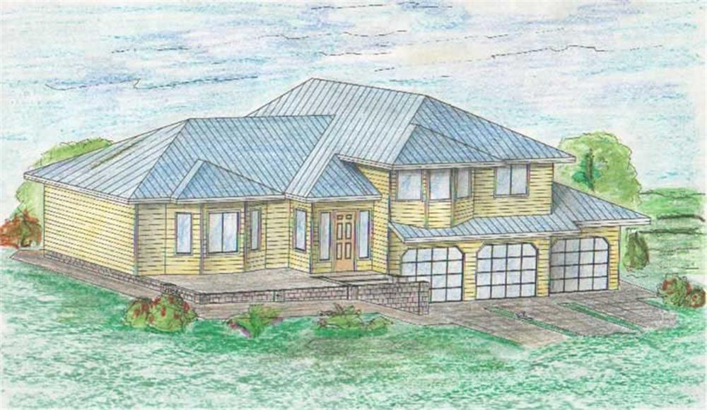 Front Elevation of this Contemporary House (#132-1462) at The Plan Collection.