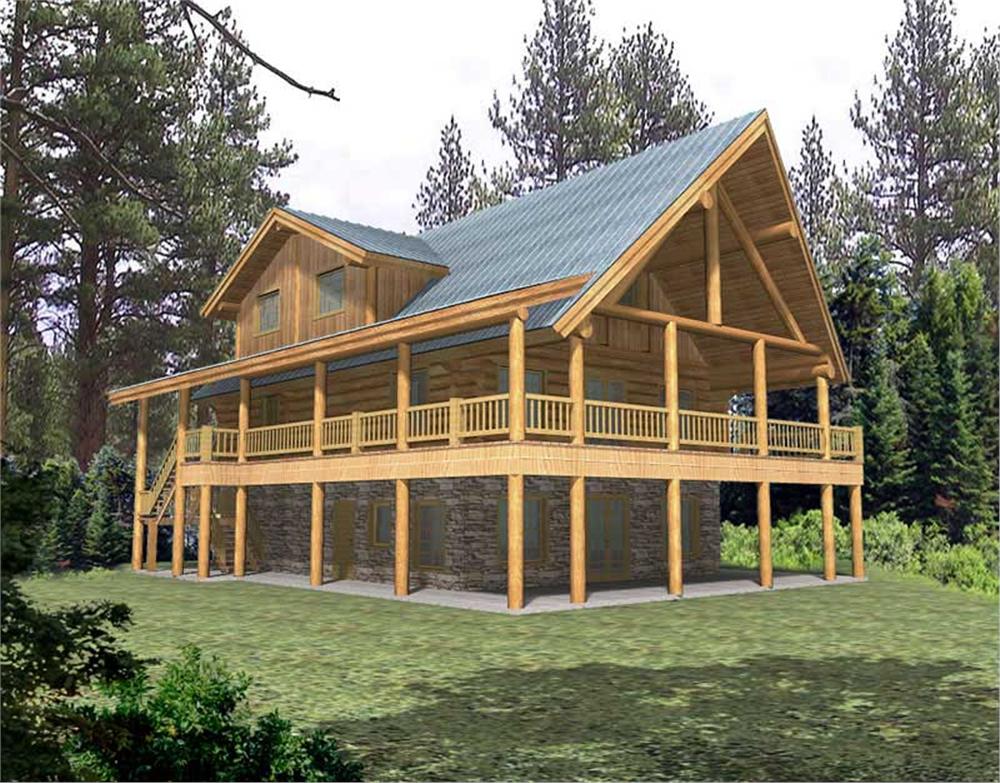 Front Elevation of this Log Cabin House (#132-1463) at The Plan Collection.