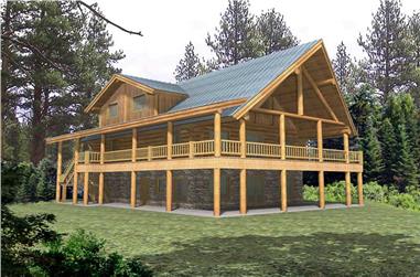 4-Bedroom, 3108 Sq Ft Log Cabin Home Plan - 132-1463 - Main Exterior
