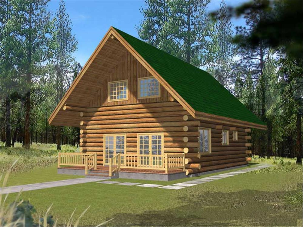 Front Elevation of this Log Cabin House (#132-1492) at The Plan Collection.