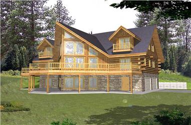 3-Bedroom, 3219 Sq Ft Log Cabin House Plan - 132-1503 - Front Exterior