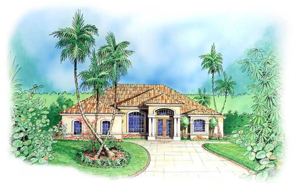 Mediterranena House Plans color front elevation.