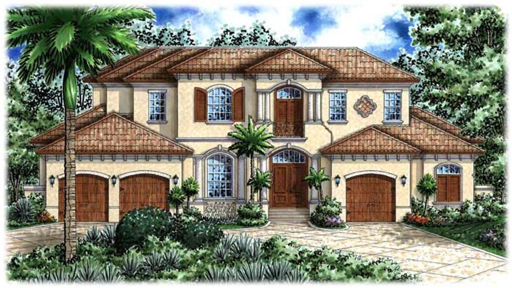 This image shows the Mediterranean style for these house plans.