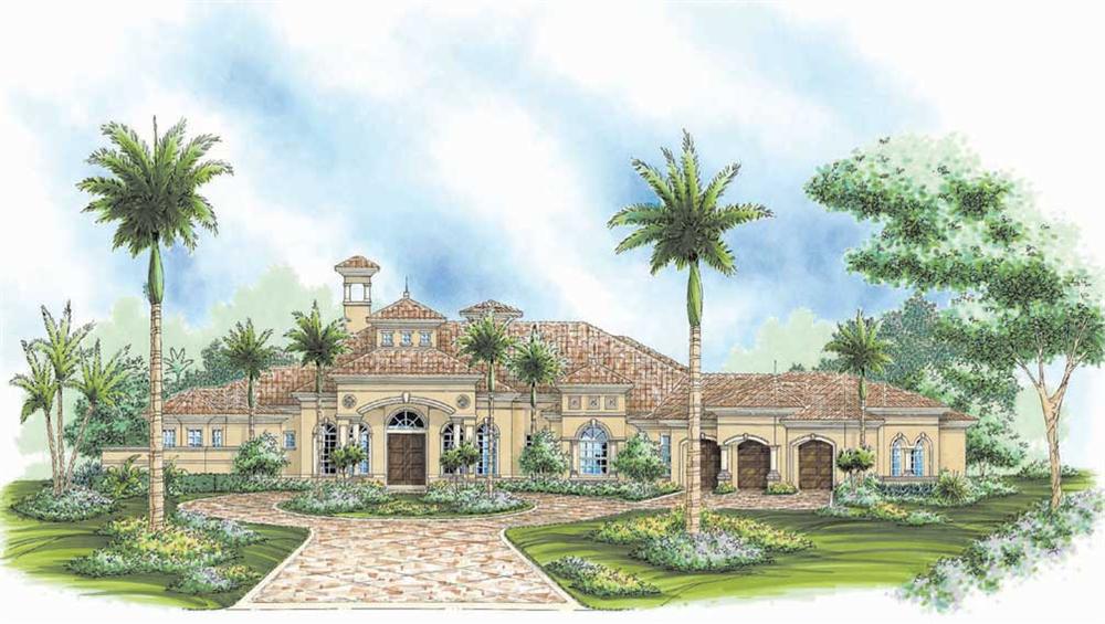 This image shows the Mediterranean style for this set of home plans.