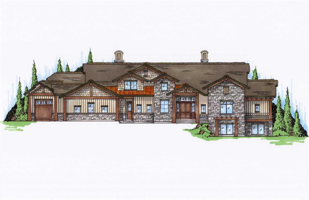 Front elevation of luxury Craftsman home (ThePlanCollection: House Plan #135-1036)