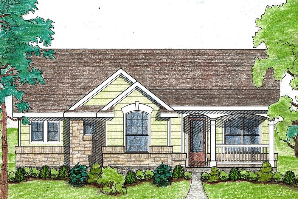 Front elevation of Texas Style home (ThePlanCollection: House Plan #136-1028)
