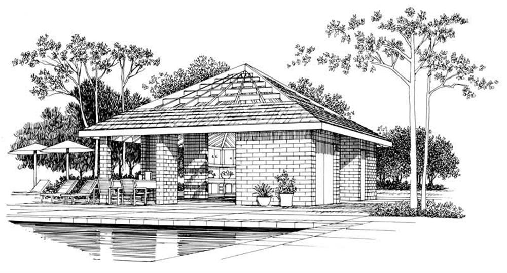 Front elevation of poolside cabana (ThePlanCollection: House Plan #137-1048)