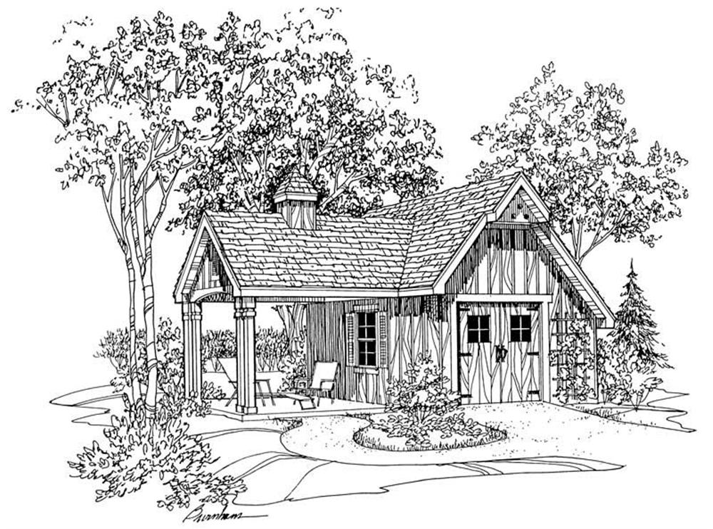 Front elevation of barn-style shed (ThePlanCollection: House Plan #137-1050)