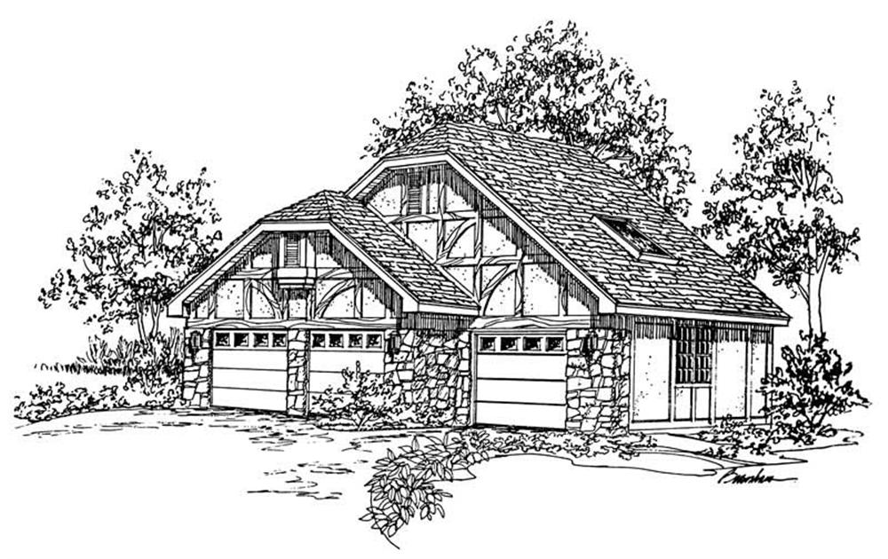 Rendering of Tudor style Garage plan (ThePlanCollection: House Plan #137-1055)