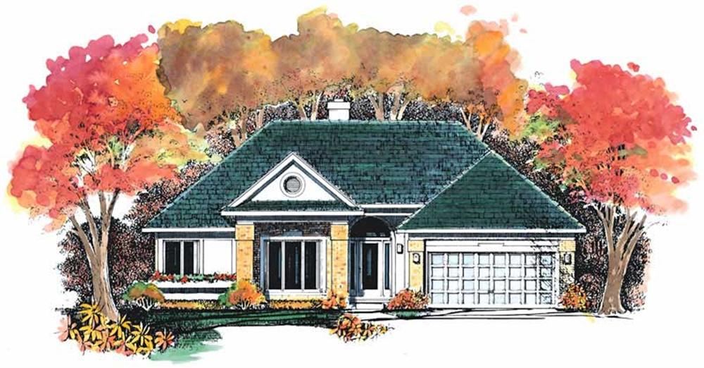 Front elevation of Ranch home (ThePlanCollection: House Plan #137-1464)