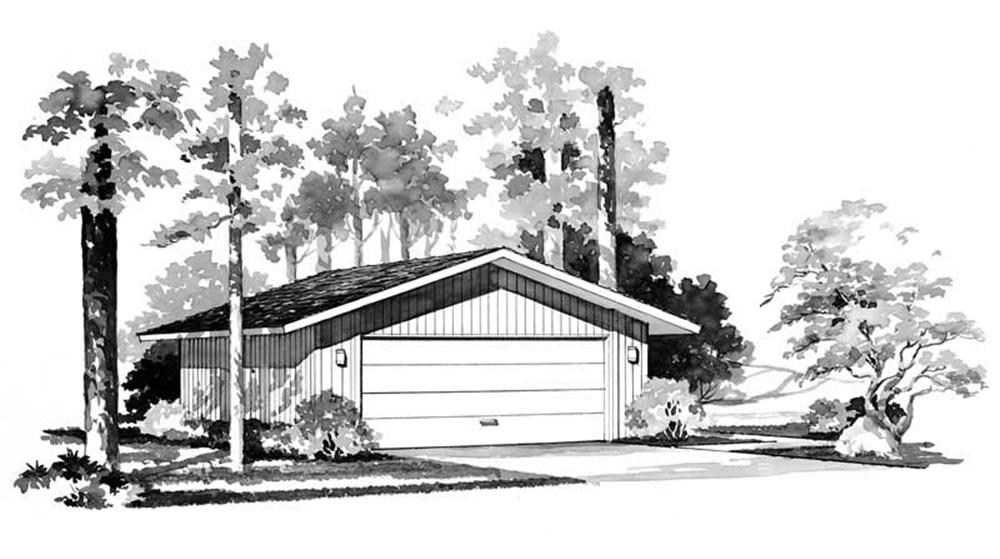 Black and white rendering of Garage plan (ThePlanCollection: House Plan #137-1515)
