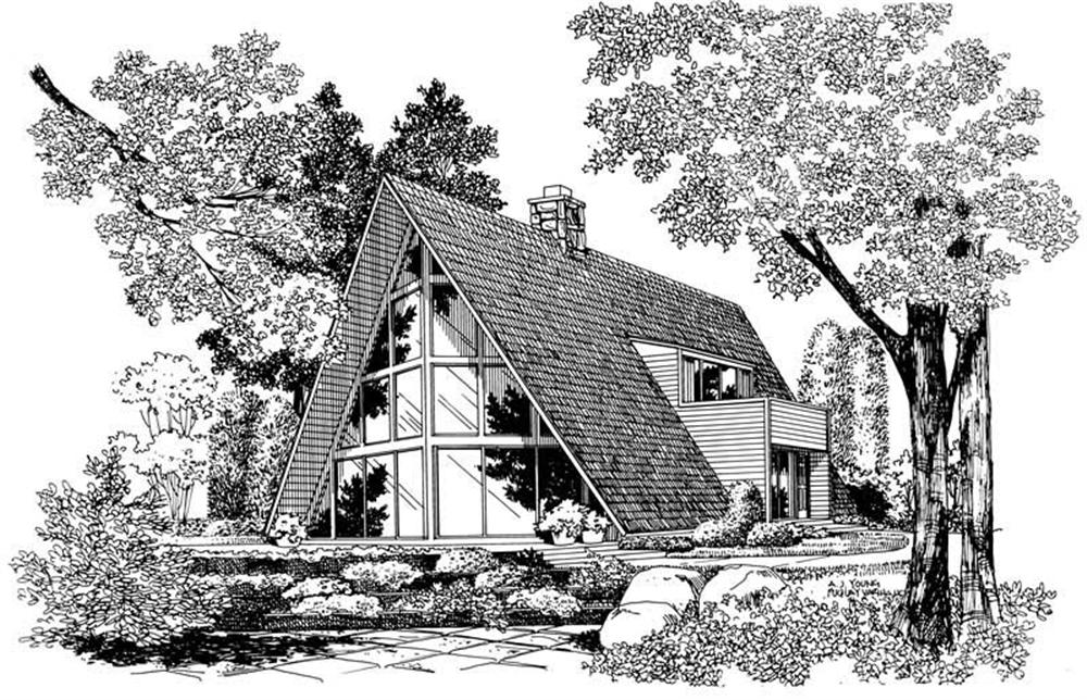Front elevation of A Frame home (ThePlanCollection: House Plan #137-1791)
