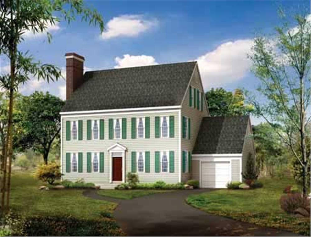 Front elevation of Colonial home (ThePlanCollection: House Plan #137-1812)