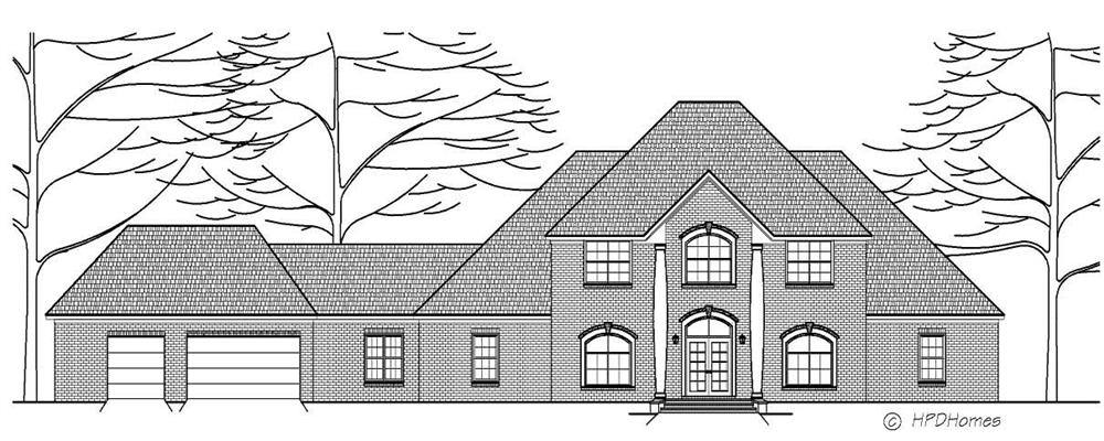 This is a black and white front elevation of these Luxury House Plans.