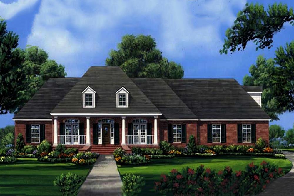Front elevation of Acadian home (ThePlanCollection: House Plan #141-1001)