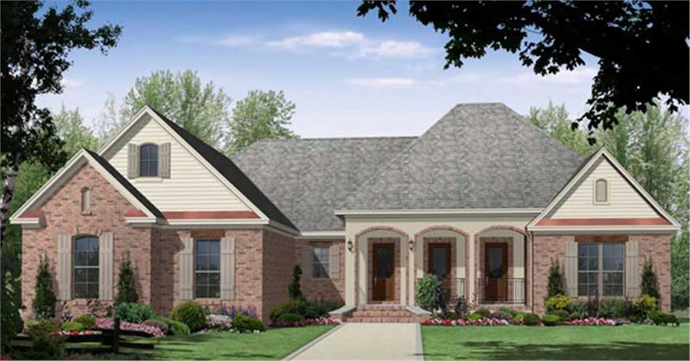 Front elevation of Acadian home (ThePlanCollection: House Plan #141-1013)
