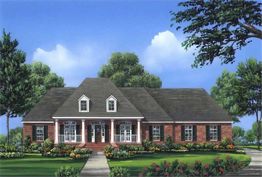 Front elevation of Acadian home (ThePlanCollection: House Plan #141-1024)