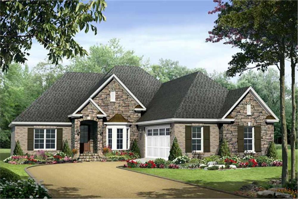 Color rendering of Country home plan (ThePlanCollection: House Plan #141-1029)