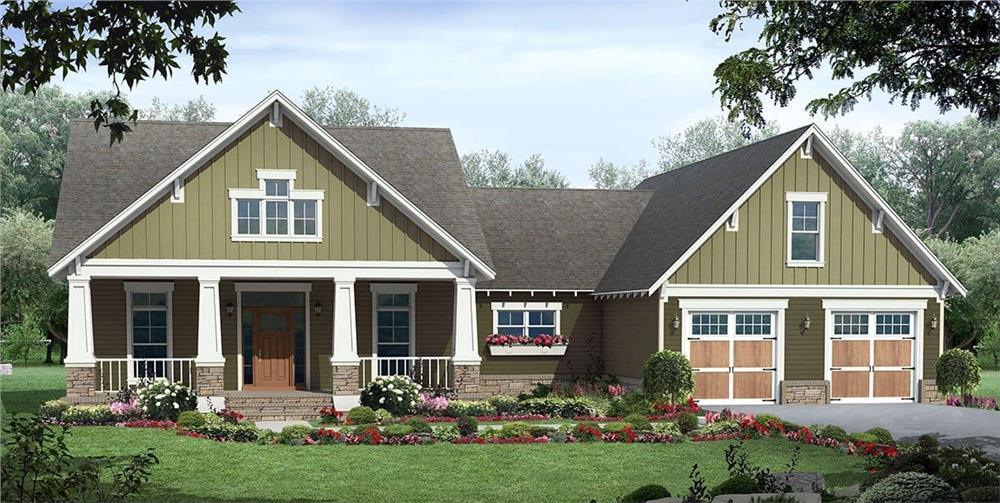 Color rendering for Craftsman house plan #141-1035.