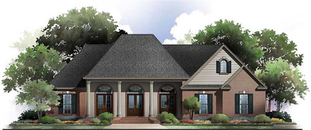 Front elevation of Acadian home (ThePlanCollection: House Plan #141-1042)