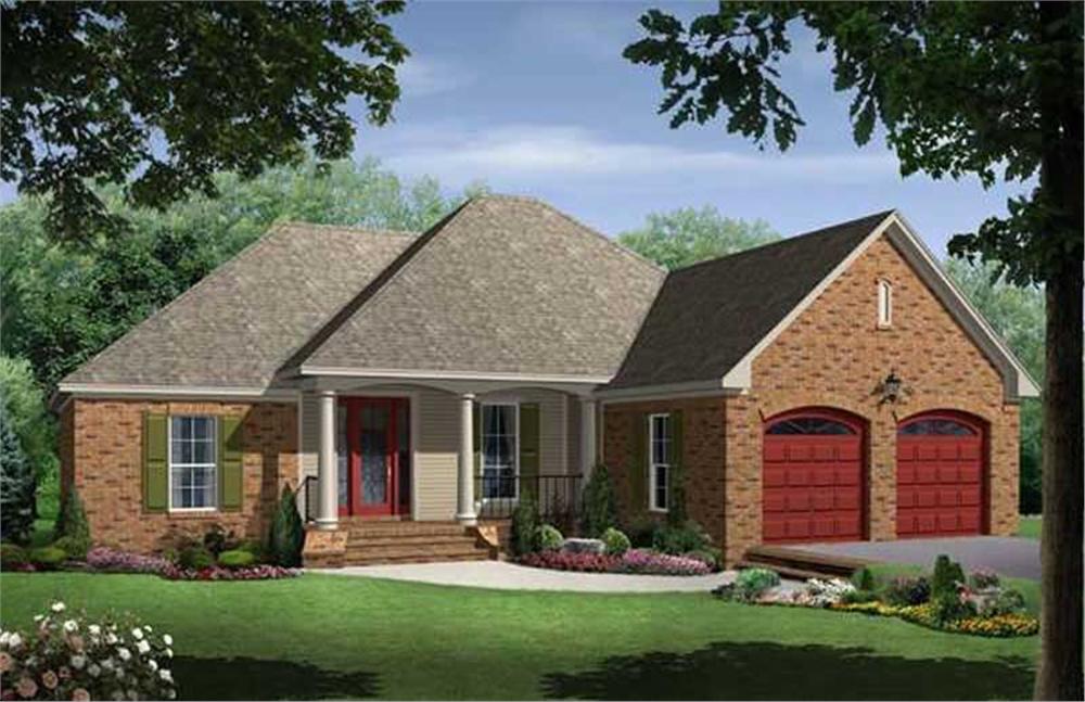 Color rendering of Acadian home plan (ThePlanCollection: House Plan #141-1059)