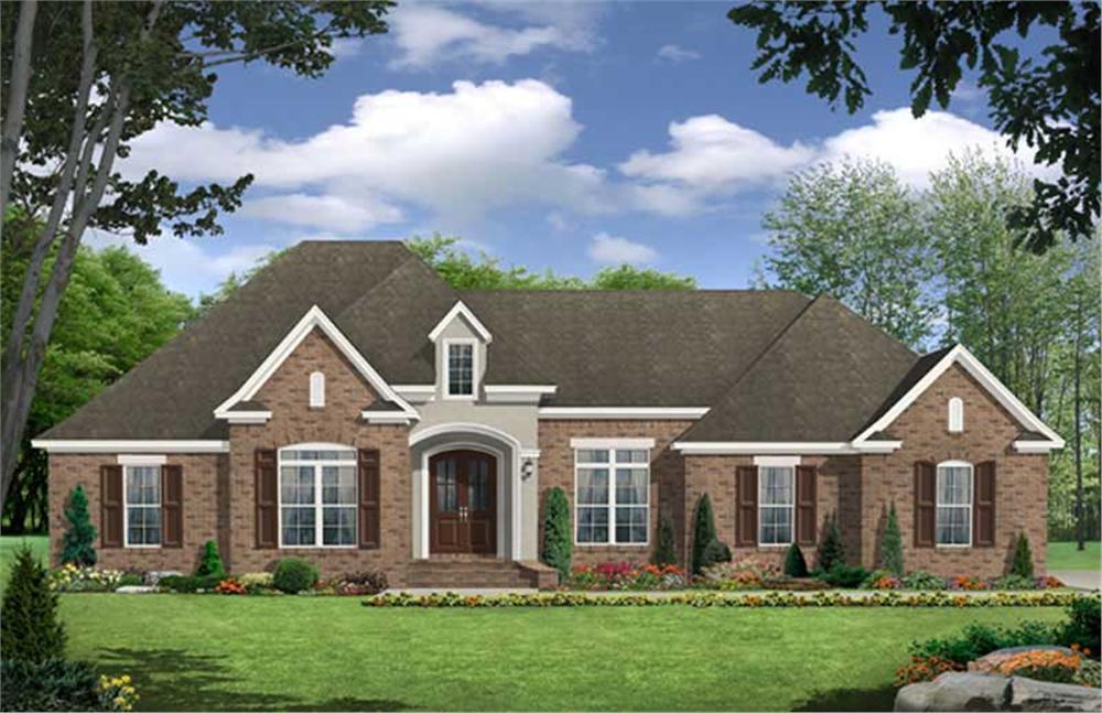 Color rendering of Country home plan (ThePlanCollection: House Plan #141-1069)