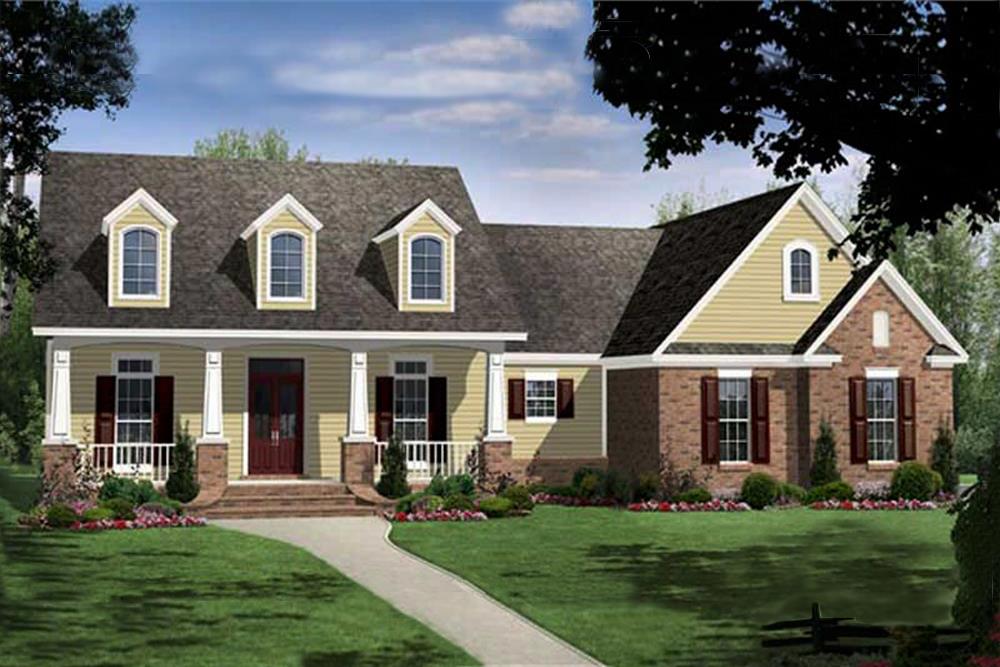 Color rendering of Country home plan (ThePlanCollection: House Plan #141-1073)