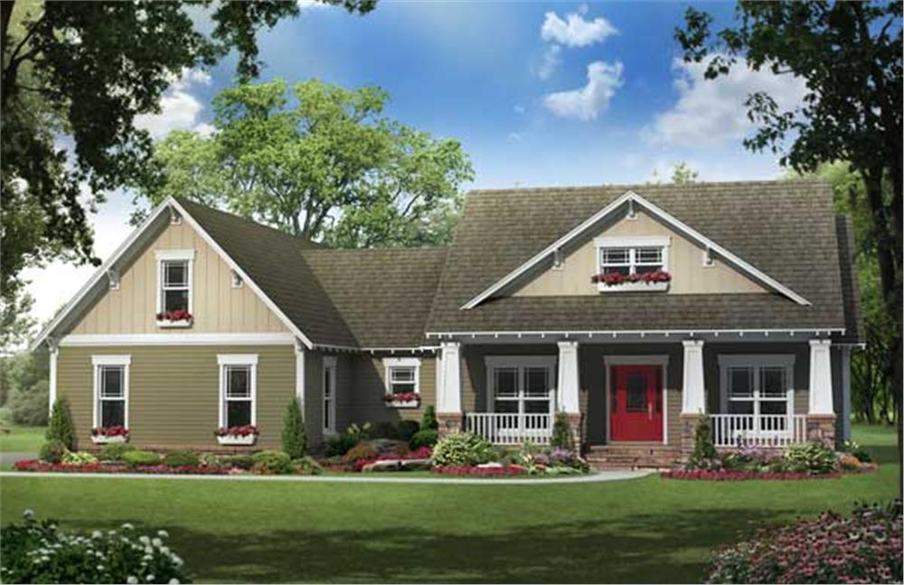 This image shows the front of these Craftsman House Plans.