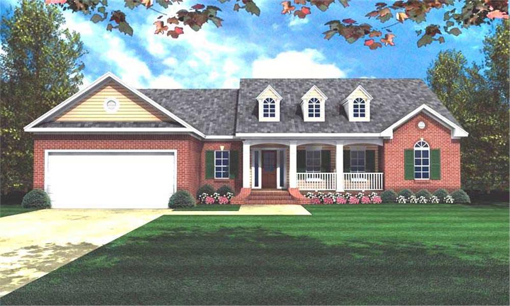 Front elevation of Ranch home (ThePlanCollection: House Plan #141-1162)