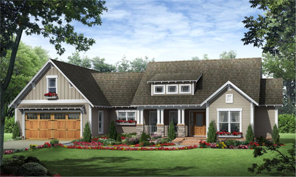 Front elevation of Craftsman home (ThePlanCollection: House Plan #141-1245)