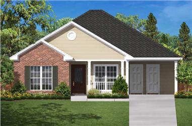 3-Bedroom, 1200 Sq Ft Small House Plans - 142-1004 - Front Exterior