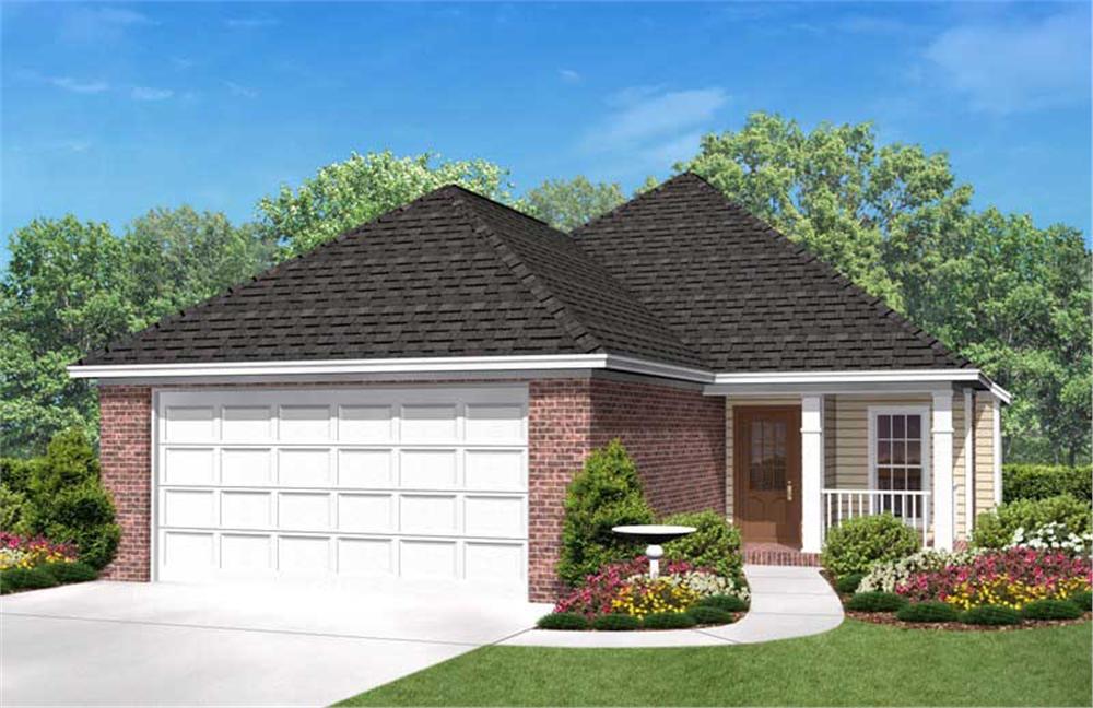 The image seen here is a front elevation of these Traditional Home Plans.