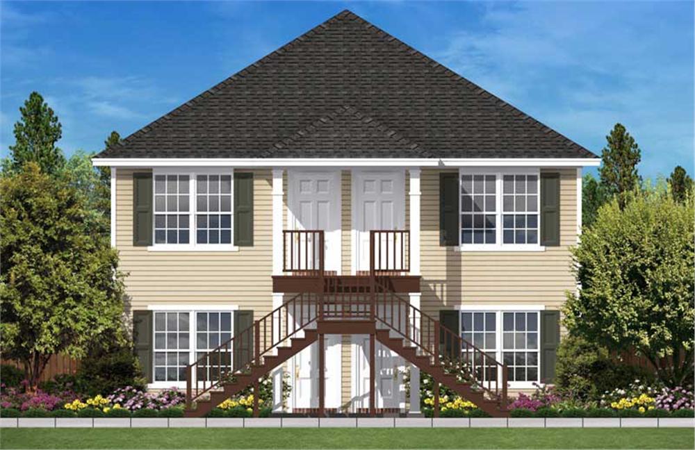 This is a computerized front rendering of these Multi-Unit Home Plans.