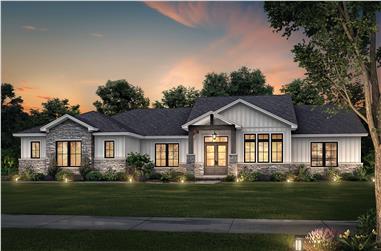 3-Bedroom, 2574 Sq Ft Ranch House Plan - 142-1405 - Front Exterior