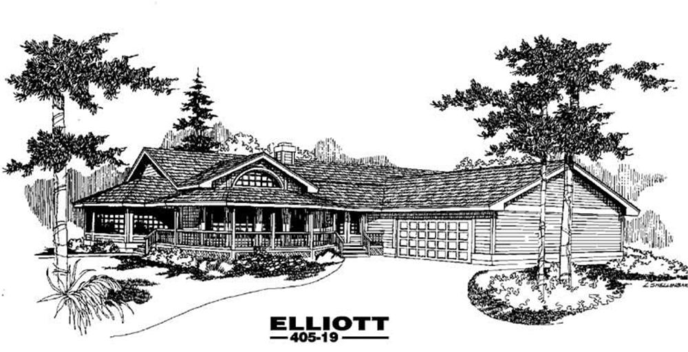 Front view of Country home (ThePlanCollection: House Plan #145-1005)