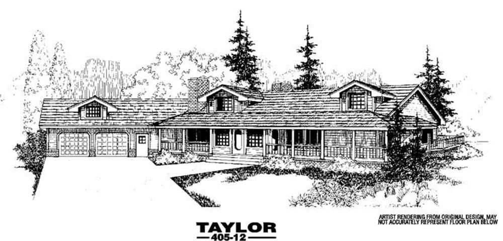 Front view of Country home (ThePlanCollection: House Plan #145-1056)