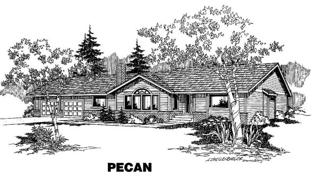 Front view of Ranch home (ThePlanCollection: House Plan #145-1067)