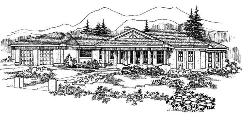 Front view of Ranch home (ThePlanCollection: House Plan #145-1091)