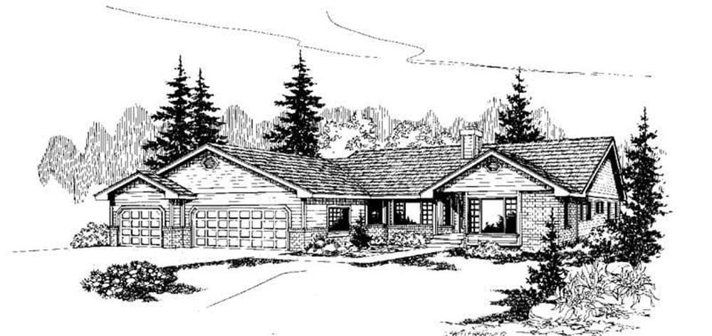 Front view of Ranch home (ThePlanCollection: House Plan #145-1101)
