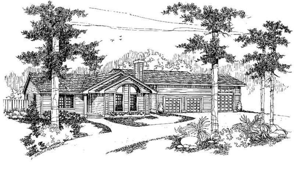 Front view of Ranch home (ThePlanCollection: House Plan #145-1140)