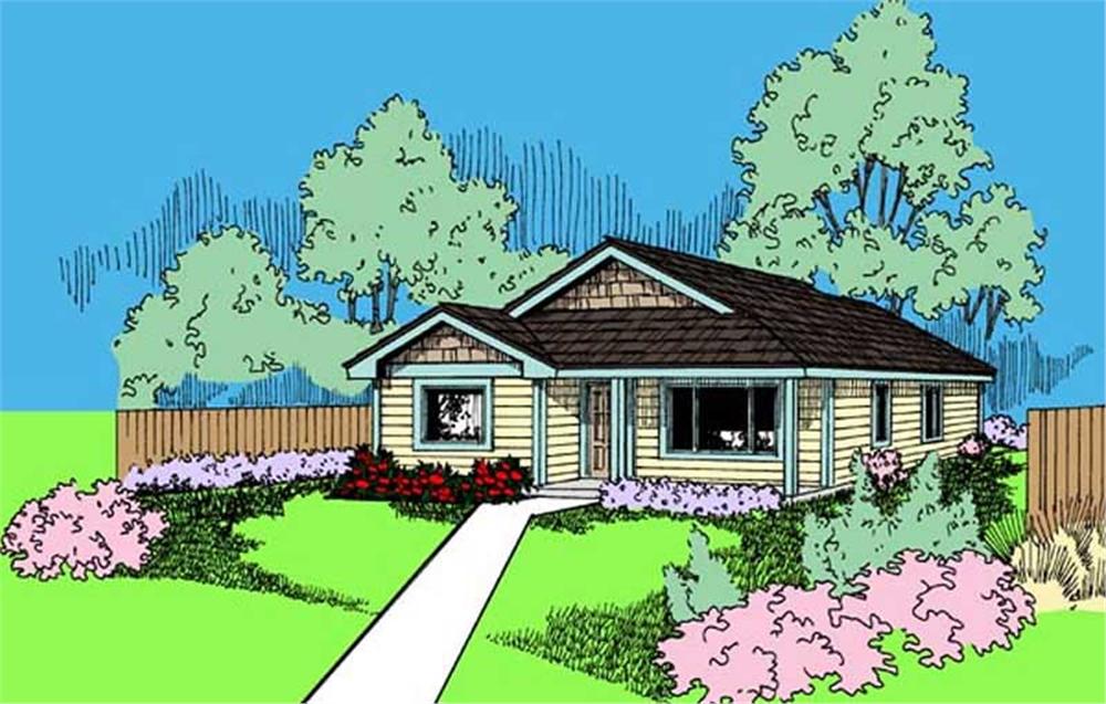 Front view of Ranch home (ThePlanCollection: House Plan #145-1148)