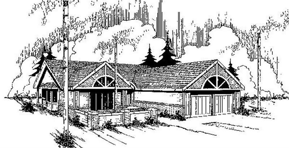 Front view of Ranch home (ThePlanCollection: House Plan #145-1170)